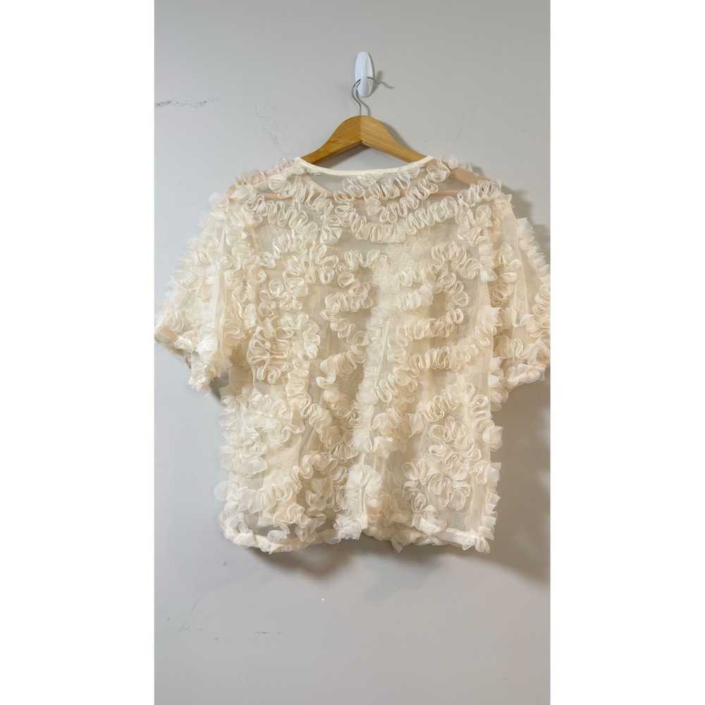 Wicked Majesty Top Cream Sheer 3D Ruffle Mesh Floral Short Sleeve Womens L - Picture 2 of 8